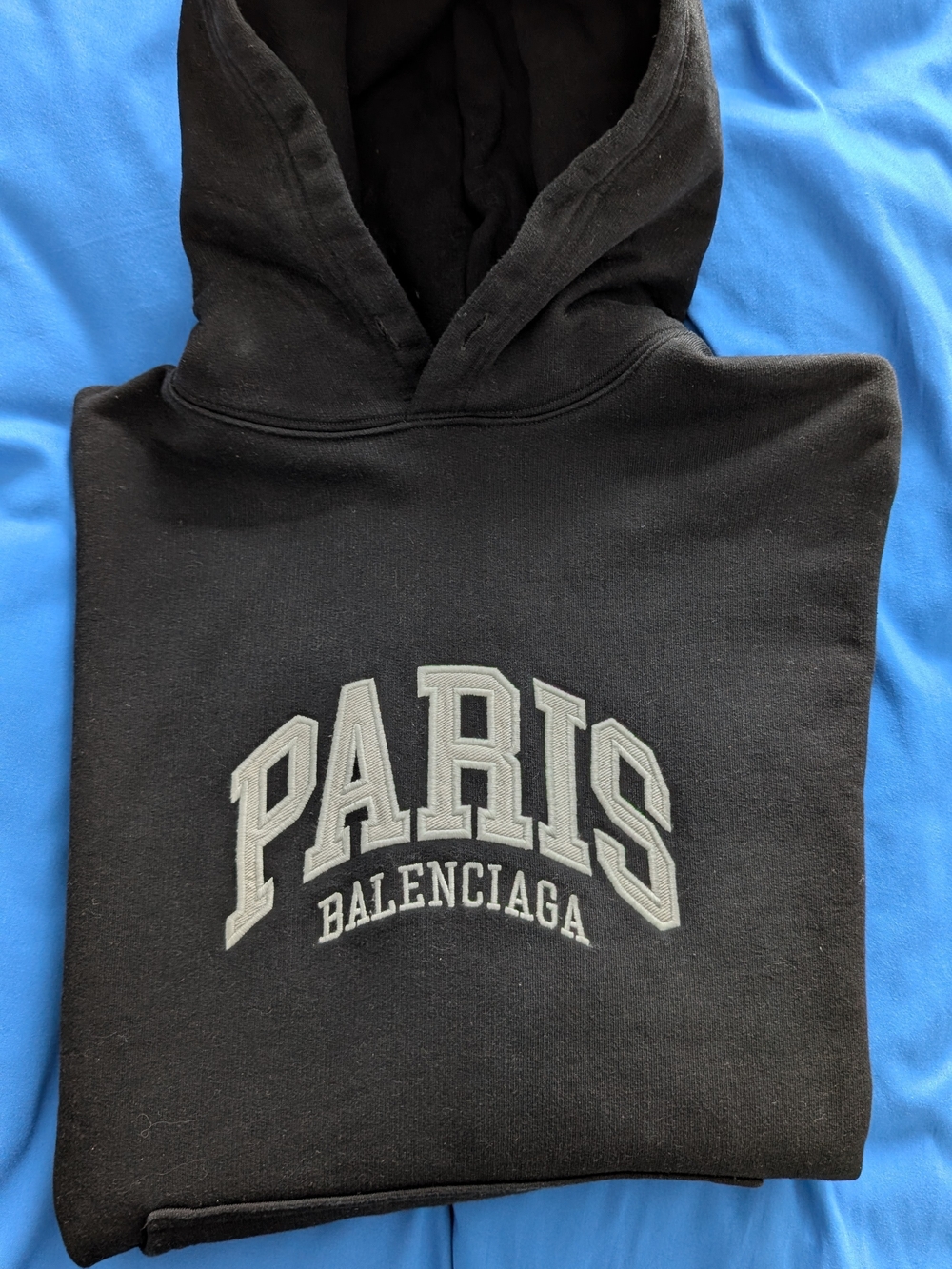 Balenciaga Men's Black Crewneck Hoodie with Gray 'PARIS' Logo